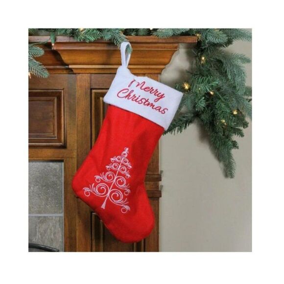 Northlight 15.75" Red and White Merry Christmas Tree Stocking with Cuff - Picture 1 of 2